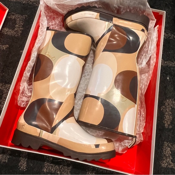 COACH PAISLEY SCARF PRINT RAIN BOOTS - Picture 2 of 13
